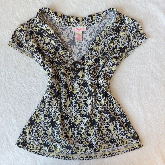 Candie's Floral Print V-Neck Top with Buckle Detail \ Y2K Vintage Candie's Top - Picture 6 of 10
